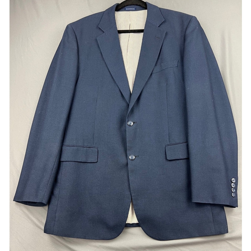 Stafford Blazer Mens 42L Essentials Navy Blue 2 Button Sport Coat Good